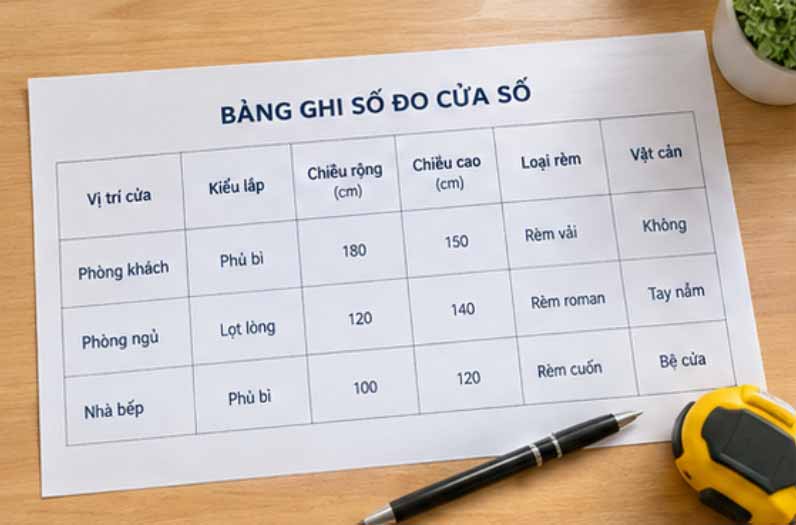 Ghi lại kích thước đã đo cửa sổ