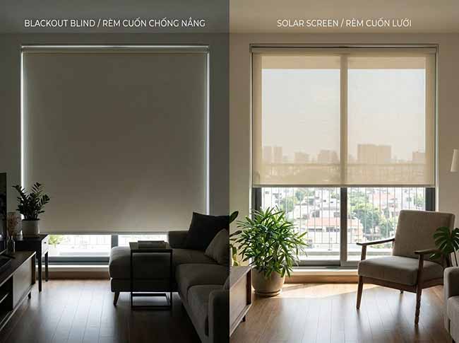 So sánh rèm cuốn trơn chống nắng và rèm cuốn lưới